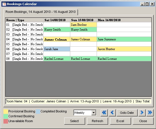 Hotel Booking Software - Bookings Calendar